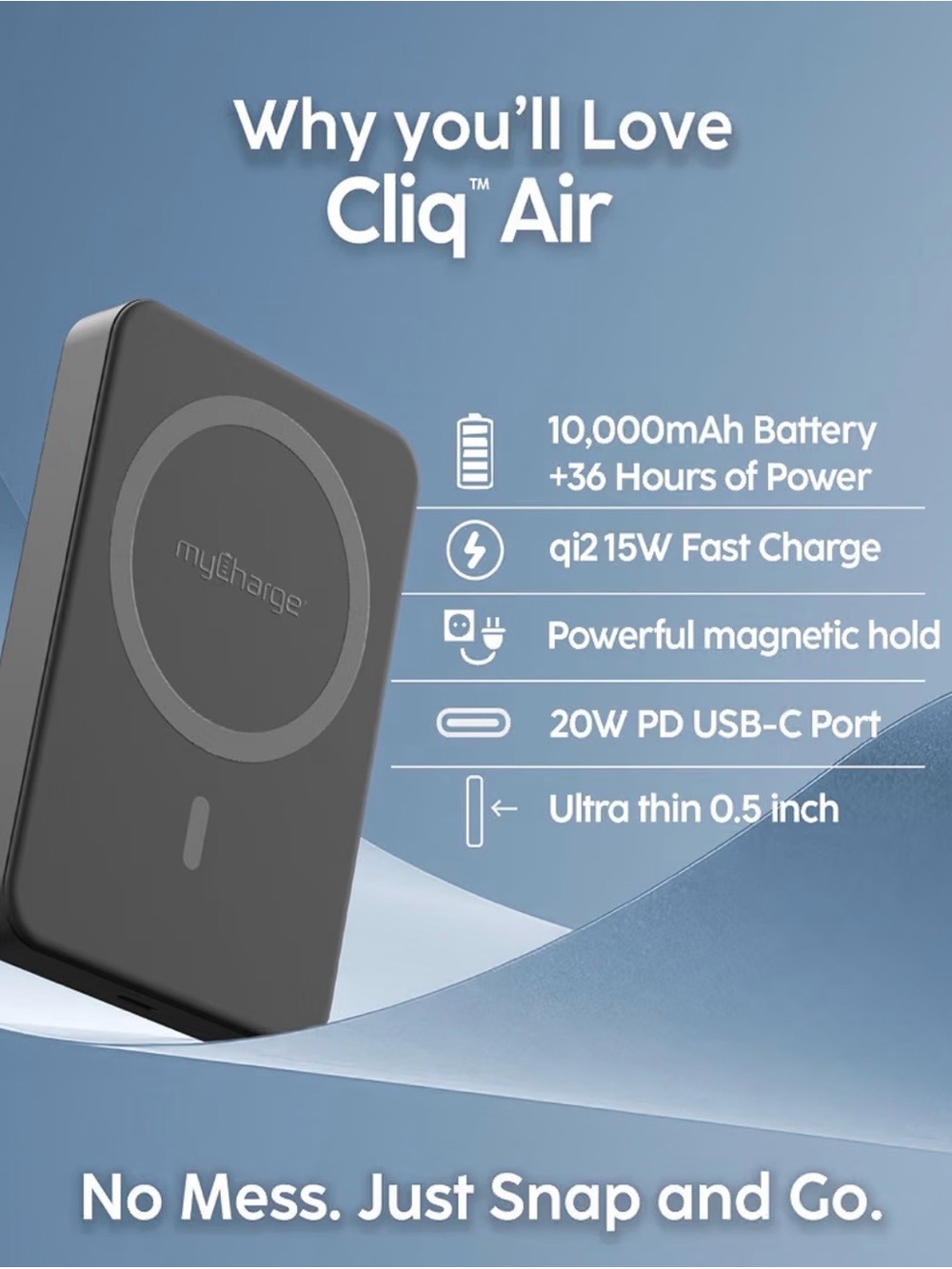Cliq Air 10,000mAh Magnetic Power Bank - Black